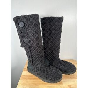 UGG Knit Boots Lattice Button Tall Sweater Winter Shoes Size 9